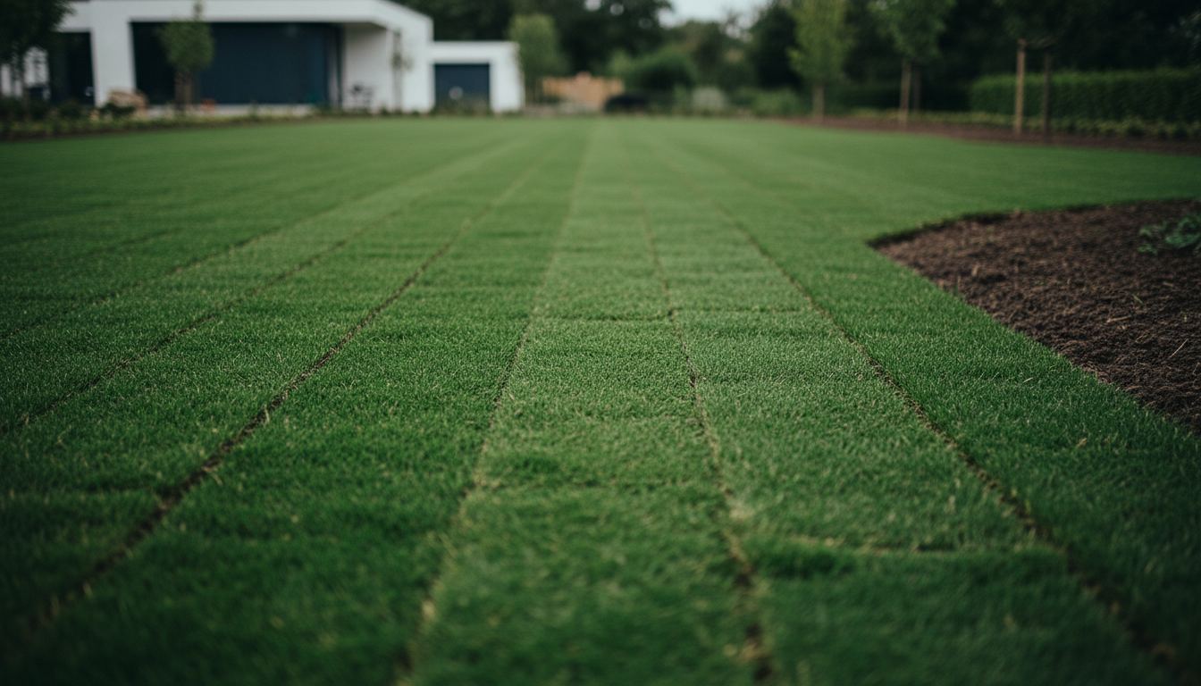 Freshly installed sod lawn with tight seams